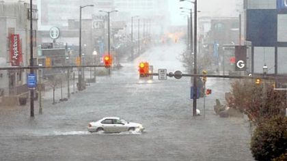 Flooding and high winds arrive Monday along North Michigan Avenue in Atlantic City, N.J.