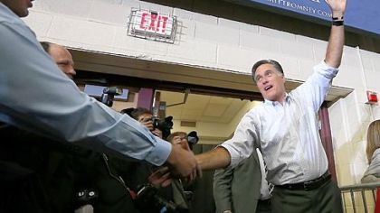 Republican presidential candidate Mitt Romney greets supporters during a campaign rally in Avon Lake, Ohio.