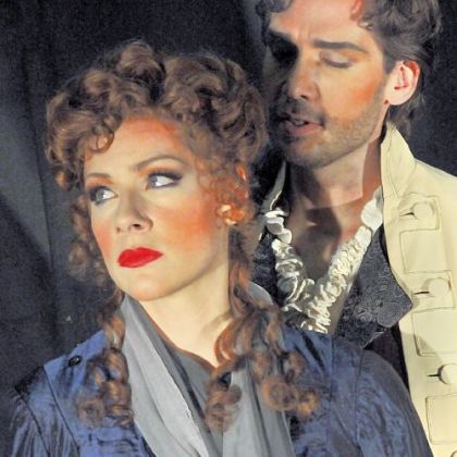 Don Giovanni is portrayed by Michael Todd Simpson, seen here with Jennifer Holloway who plays Donna Elvira.
