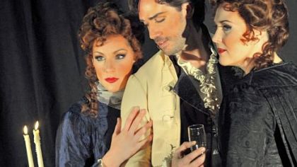Don Giovanni, center, is portrayed by Michael Todd Simpson. Flanking him are Jennifer Holloway, left, who plays Donna Elvira, and Caitlin Lynch, in the role of Donna Anna.