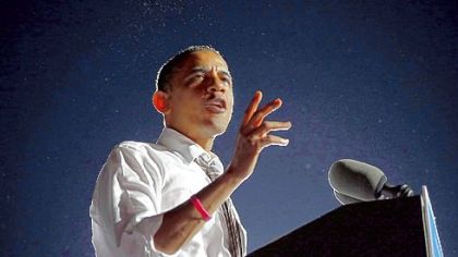 President Barack Obama speaks to supporters at a campaign event Thursday at Cleveland Burke Lakefront Airport in Cleveland, Ohio.