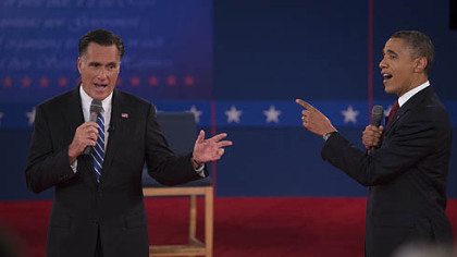 U.S. President Barack Obama and Mitt Romney, seen here at the second presidential debate earlier this month at Hofstra University in Hempstead, N.Y., are in a close competition for votes in Ohio.
