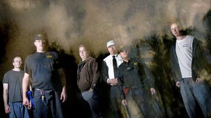 A few members of East Hills Paranormal gathered near Livermore in a place they think may be haunted. From left are Joe Dishong, Randy Myers, Erin McClintick, Fred Broerman, Josh Shelton and John Burrell.