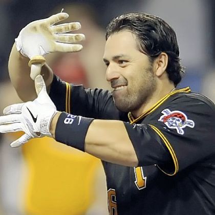 Rod Barajas gives the sign of Zoltan after hitting a two-run walk off home run against Washington. The Pirates will soon decide whether to pick up his option.