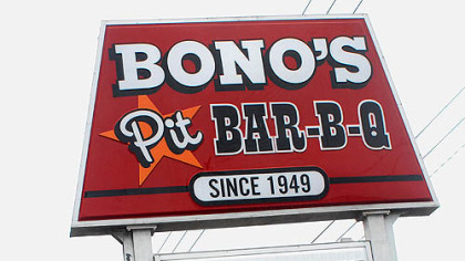 Bono's Bar-B-Q, sign in Gainsville, Florida.