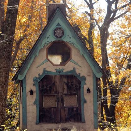 A chapel built by Ted Carns from recycled wood at Stone Camp, where friends have been married.