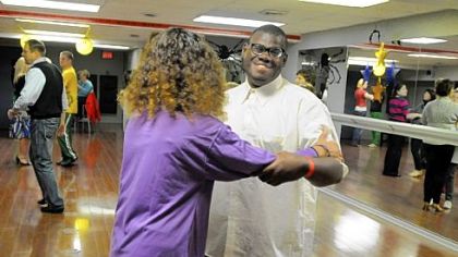 Hal Jones shares a dance with Betsy Rascoe at the Steel City Ballroom in Mt. Lebanon.