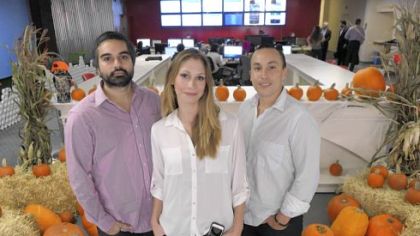 From left, Joey Rahimi, Christina Koshzow and Chris Mason, co-founders of Branding Brand, at the company's South Side office.
Contemporary home furnishings retailer Crate & Barrel is among the company's customers.