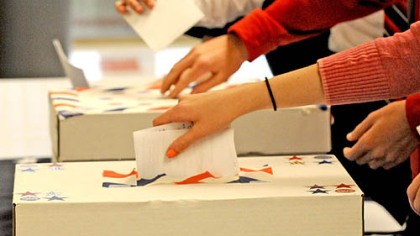 Students cast their ballots in today's mock election at Upper St. Clair.