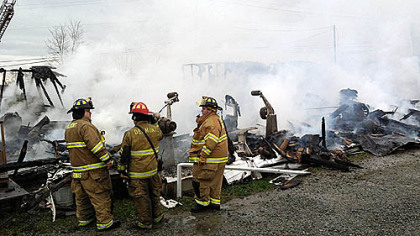 Crews at the scene of a fire at a Valley Billiards at 3225 Route 119 in Salem, a commercial business that manufactures and sells pool tables and gaming tables.