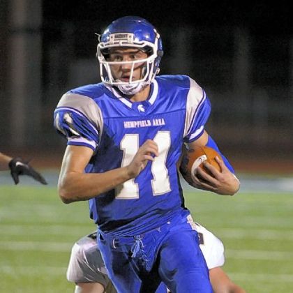 Hempfield quarterback Ty George runs for extra yardage against Kiski Area September 21.