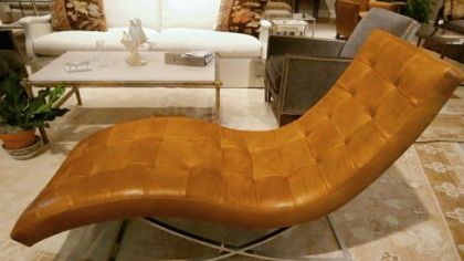 Lee Industries stainless steel and leather chaise.