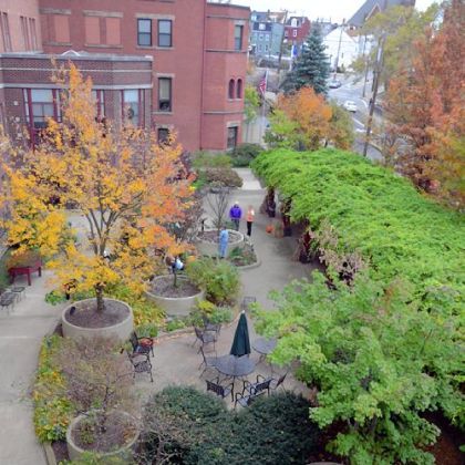 An overhead look of the Seeders and Weeders Garden at Canterbury Place in Lawrenceville.