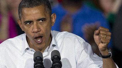 President Barack Obama speaks Saturday at a campaign event at Mentor High School in Mentor, Ohio.