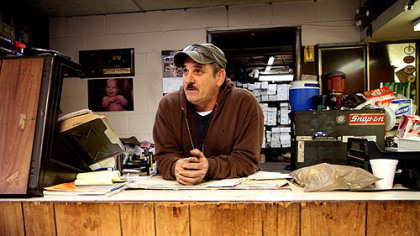 Keith Wickham, of Zanesville, Ohio, works at the Muffler Shop in Zanesville. He hasn't been to the polls since 1996, when he voted for Ross Perot.