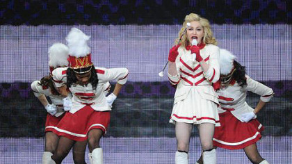 Madonna performs "Give Me All Your Lovin' " during her election-night concert at the Consol Energy Center.