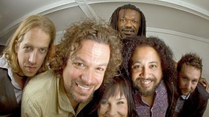Rusted Root, from left: Colter Harper, Michael Glabicki, Liz Berlin, Peach  Freedom (back), Patrick Norman and Dirk Miller.