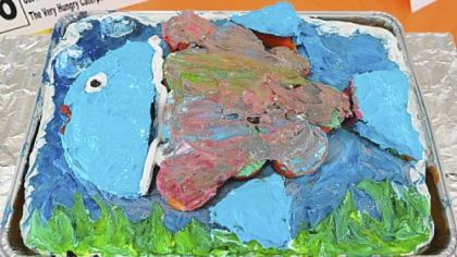 "Rainbow Fish" by Gianna Caparelli, Kayla Keefer and Rachel Nelson won Teen Best in Show in Whitehall Public Library's Second Annual Edible Book Festival.
