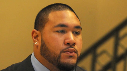Steeler rookie nose tackle Alameda Ta'amu arrives for his  preliminary hearing.