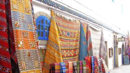 Berber rugs in the medina (in Essaouira, Morocco).