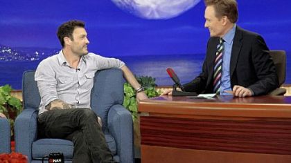 Brian Austin Green, left, is chided by Conan O'Brien for his remarks about working on cable.