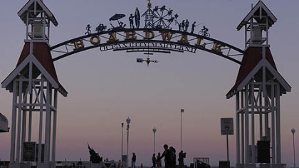 Sunset on the boardwalk in Ocean City, Md., on Sunday.