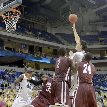 Pitt center Steven Adams attempts a hook shot against Fordham Monday night in a Preseason NIT game at Petersen Events Center.