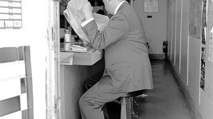 Lemony Snicket reding the paper.