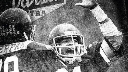 Bill Cherpak and Duane Dutrieuille celebrate during Steel Valley's magical ride in 1982.