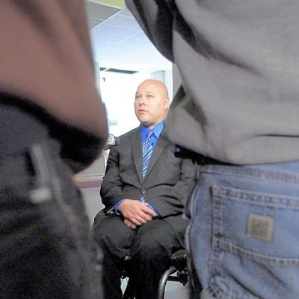Clairton police Officer James Kuzak comments Thursday on the sentencing of Emilio Rivera in connection with the incident in which the officer was shot and paralyzed.