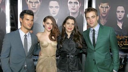 Starring in "The Twilight Saga: Breaking Dawn -- Part 2" are, from left, Kristen Stewart, Mackenzie Foy, Robert Pattinson and Taylor Lautner.