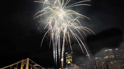 Fireworks shot from the Warhol Bridge at last year's Light Up Night. They'll go off this year at 9:38 p.m. Friday.
