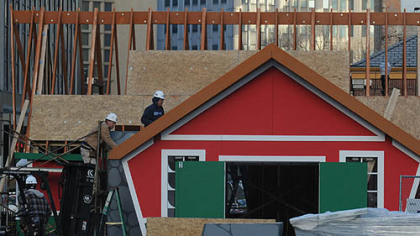 Work continued this afternoon on the assembly of "Santa's House" in Market Square.