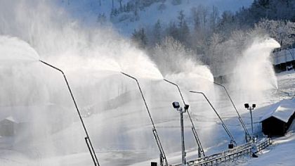 Snowmaking at Seven Springs Mountain Resort, which averages about 130 inches of natural snow per year.