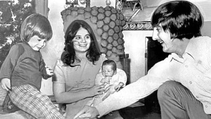 This photo by Robert J. Pavuchak appeared with the Dec. 27, 1972, Pittsburgh Press story by Mike Anderson. Original caption: "Benjie Baker gets a kick out of Franco's football his father retrieved during Steelers' win over Oakland." Mr. Pavuchak, who went on to work at the Post-Gazette, is a brother-in-law to Jim Baker, who possesses the Immaculate Reception ball.