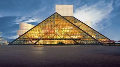 The Rock and Roll Hall of Fame and Museum, with seven stories of memorabilia, is on the shores of Lake Erie.