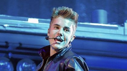 Justin Bieber performing at the MGM Grand Garden Arena in Las Vegas.