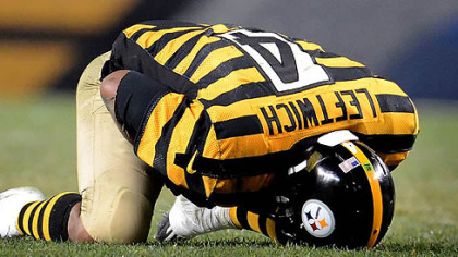 Steelers quarterback Byron Leftwich was battered Sunday against the Ravens at Heinz Field.