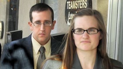 Douglas and Kristen Barbour leave District Justice Robert Ford's office in Leetsdale on Monday.