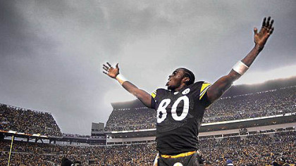 In this 2003 file photo, former Steeler Plaxico Burress celebrates after the team beat Cleveland Browns at Heinz Field.
