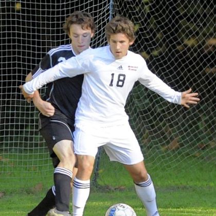 Sewickley Academy's J.P. Bowell, sealing off South Side Beaver's Adam Luff during a regular-season game, led the Panthers with 26 goals this season.