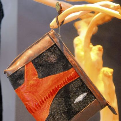 Stingray with ostrich and leather handbag custom-designed  for Studio Booth.