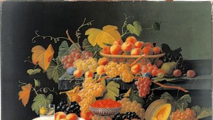 Severin Roesen's "Still Life with Fruit," circa 1854-55, oil on canvas, a gift of Gulf Oil Corp., a subsidiary of Chevron Corp., is on display at the Carnegie Museum of Art.