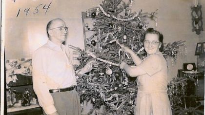 Anton Cindrich, or "Dedo," with his wife, Jane, in their South Side home  in December 1954.