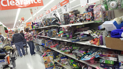 The clearance toy aisle at the Walmart in North Fayette was in a state of disorder by 11 a.m.