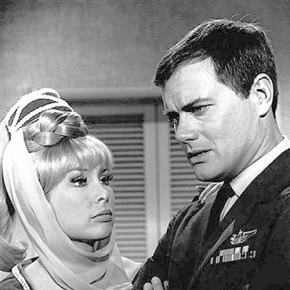 Larry Hagman is shown with his "I Dream of Jeannie" co-star Barbara Eden in 1967.