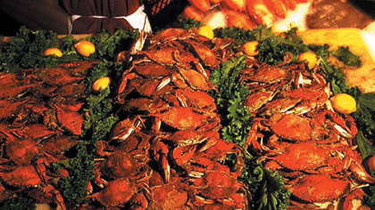 Steamed crabs and crab cakes are menu staples in Baltimore's Inner Harbor and shouldn't be missed.
