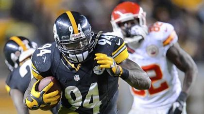 Steelers linebacker Lawrence Timmons intercepts a pass against the Chiefs in overtime Monday at Heinz Field.