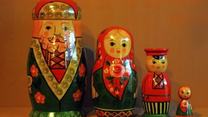 Closeup of Soviet-era nesting doll at the European Folk Art booth.