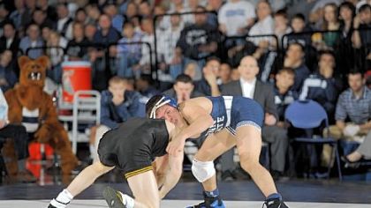Penn State's Nico Megaludis, right, a Franklin Regional High School graduate, is ranked No. 2 in the country at 125 pounds.